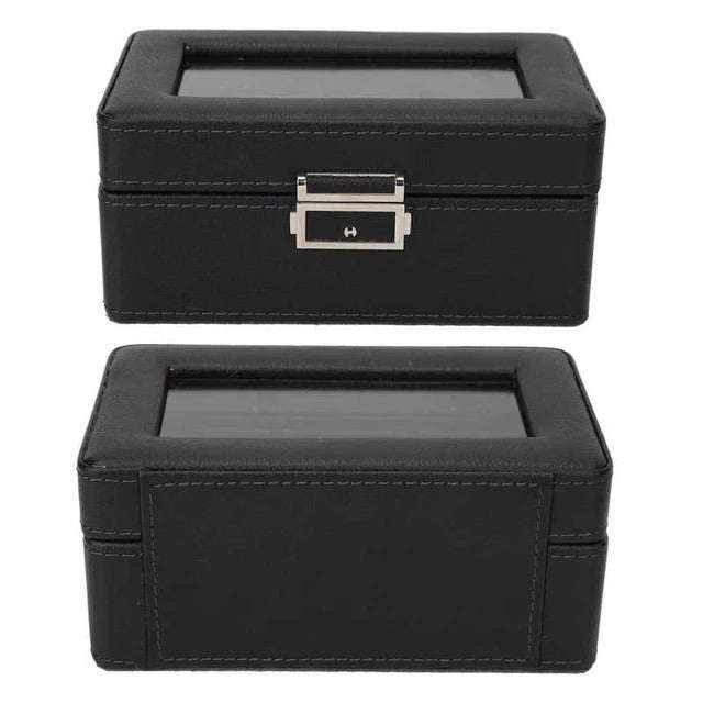 3 Slot Watch Box Organizer PU Leather With Glass Top