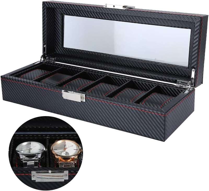 CellTime 6 Slot Watch Box Organizer Carbon Fiber Look PU Leather