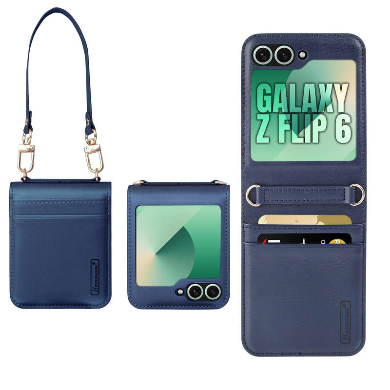 Hanman Classic Hand Strap Flip Leather Wallet Cover for Galaxy Z Flip 6