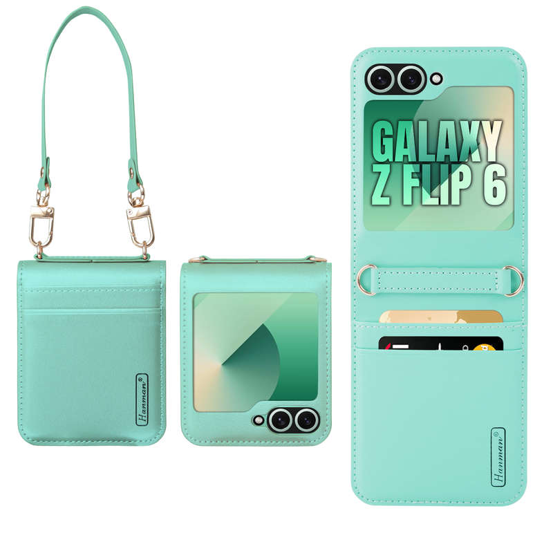 Hanman Classic Hand Strap Flip Leather Wallet Cover for Galaxy Z Flip 6