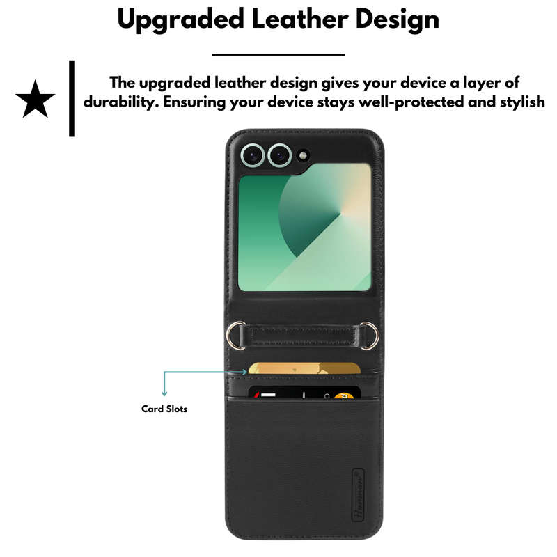 Hanman Classic Hand Strap Flip Leather Wallet Cover for Galaxy Z Flip 6