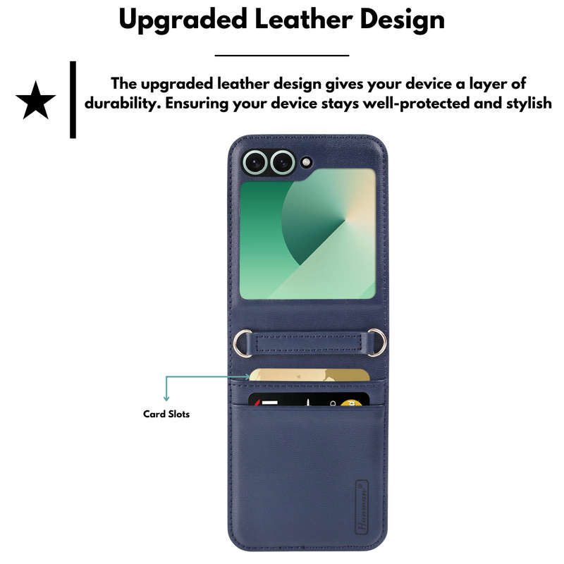 Hanman Classic Hand Strap Flip Leather Wallet Cover for Galaxy Z Flip 6