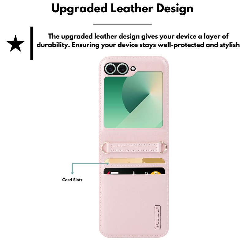 Hanman Classic Hand Strap Flip Leather Wallet Cover for Galaxy Z Flip 6