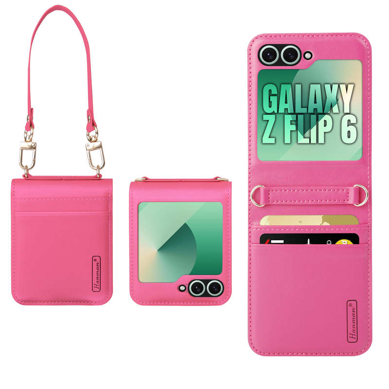 Hanman Classic Hand Strap Flip Leather Wallet Cover for Galaxy Z Flip 6