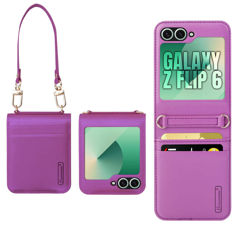 Hanman Classic Hand Strap Flip Leather Wallet Cover for Galaxy Z Flip 6