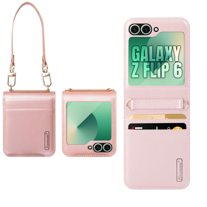 Hanman Classic Hand Strap Flip Leather Wallet Cover for Galaxy Z Flip 6