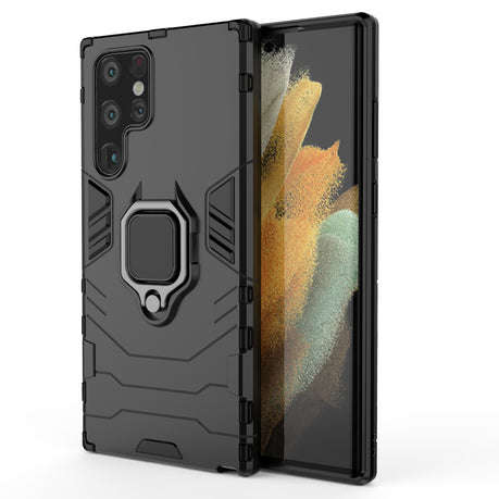 Shockproof Black Panther Magnetic Ring Stand Cover for Galaxy S22 Ultra