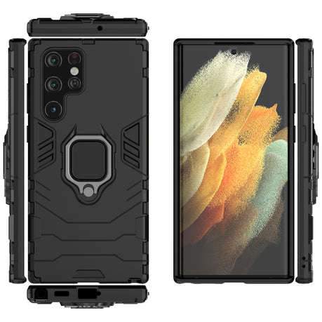 Shockproof Black Panther Magnetic Ring Stand Cover for Galaxy S22 Ultra