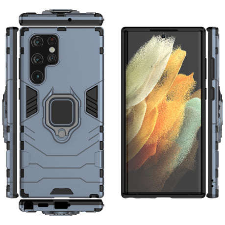 Shockproof Black Panther Magnetic Ring Stand Cover for Galaxy S22 Ultra
