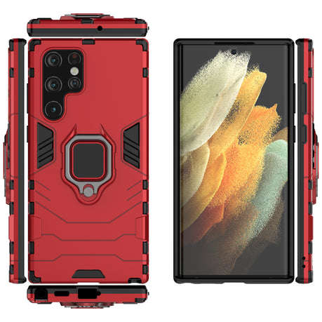 Shockproof Black Panther Magnetic Ring Stand Cover for Galaxy S22 Ultra