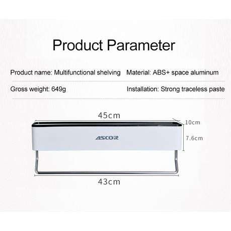 Ascor Wall Mounted Bathroom Towel Rack Organiser