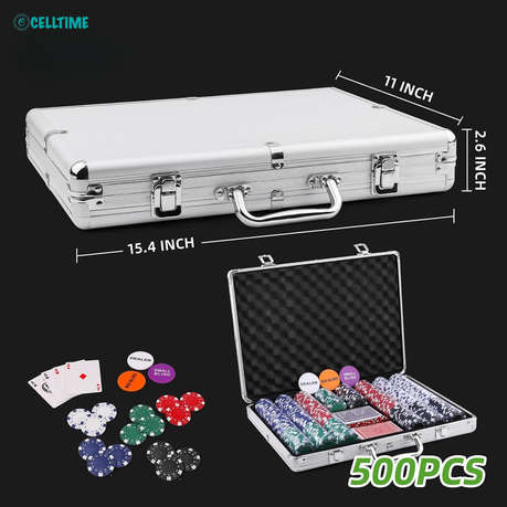 Poker Set 500 Pieces with Aluminum Case, 2 Decks of Cards, 5 Dice, Dealer B