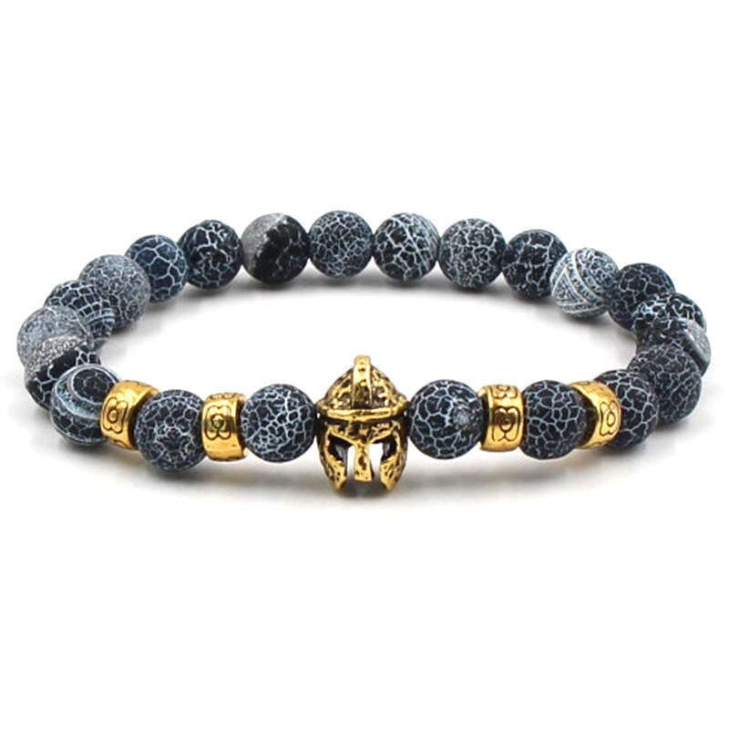 Argent Craft Black & White Agate Stone with Charms & Gold Knight Helmet