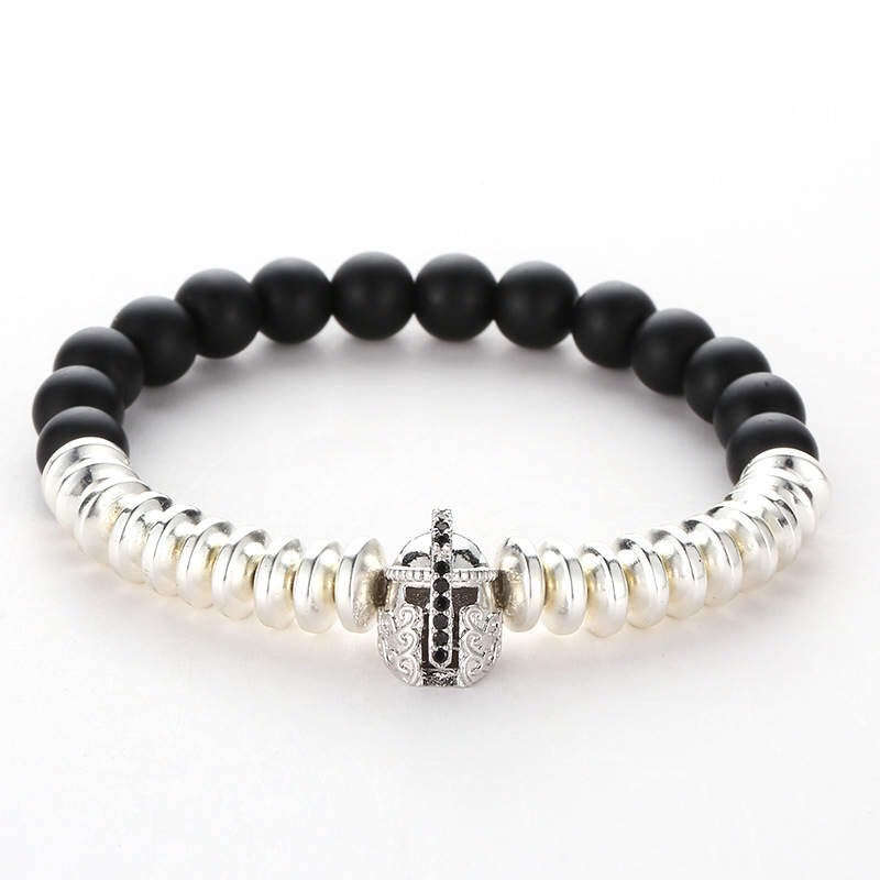 Argent Craft Black Matte Agate Stone & Rings With Silver Knight Helmet