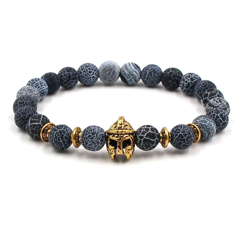 Argent Craft Black & White Agate Stone With Gold Knight Helmet