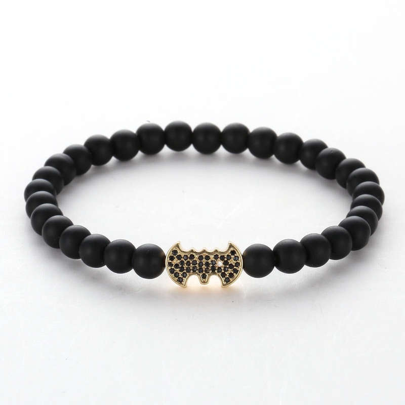 Argent Craft Black Matte Agate Stone With Bat (Gold)