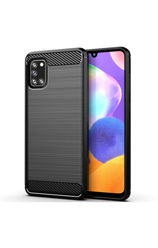 Samsung Galaxy A31 Shockproof Carbon Fiber Design Cover - Black