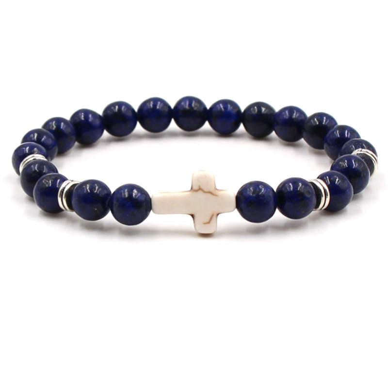 Argent Craft Dark Blue Agate with Howlite Cross Bracelet