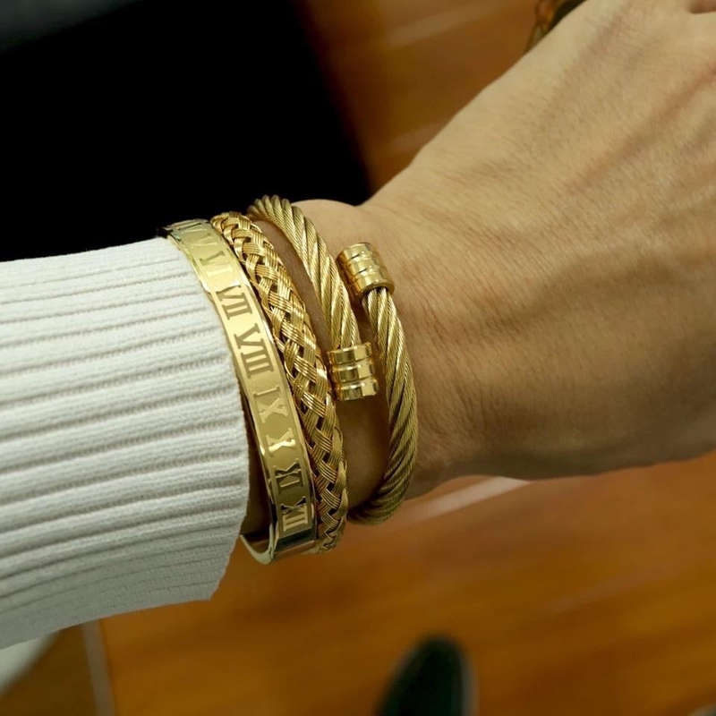 Argent Craft Roman cable Bracelet 3 set (gold)