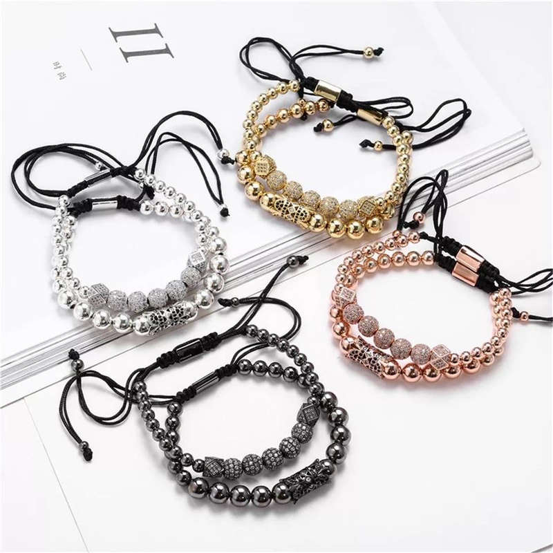 The Argent Craft Geometric Micro Pave Bracelet set (2 pcs) (gold)