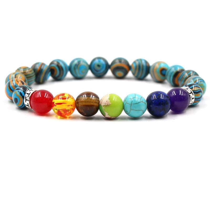 Argent Craft Blue Ocean Jasper and 7 Chakra Healing Bracelet