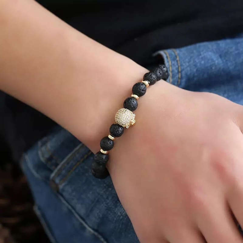 Argent Craft Lava Stone And Fallen Skull Bracelet (gold)