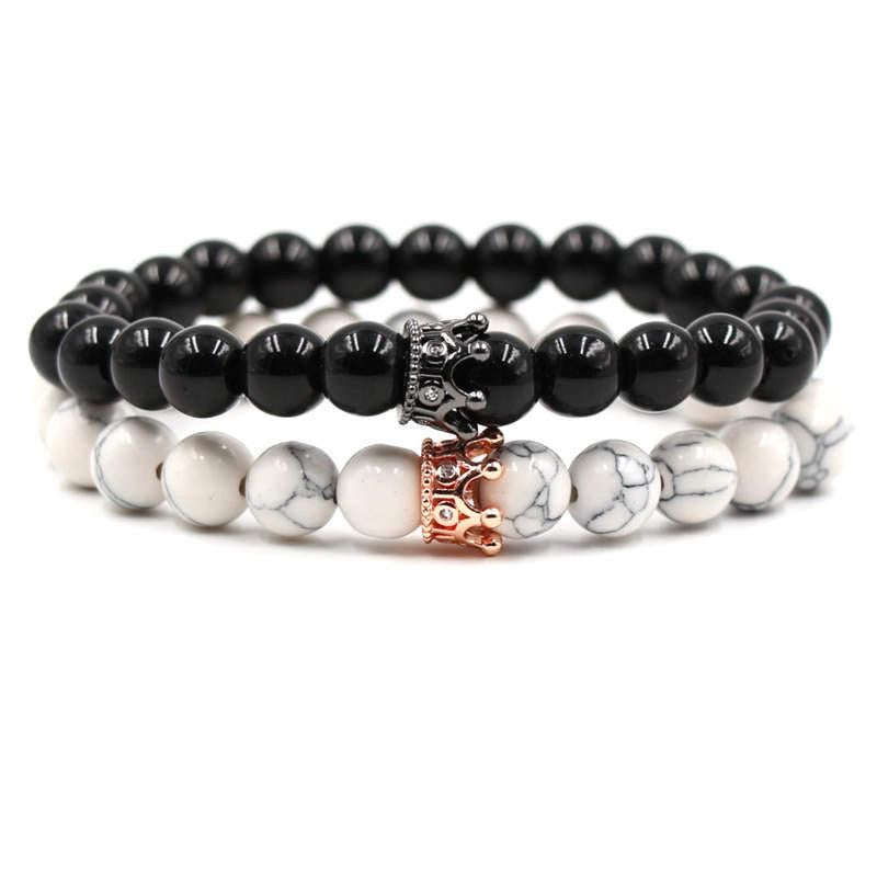 Argent Craft Howlite And Black Onyx Couple Bracelet 2 set (black and rose gold)