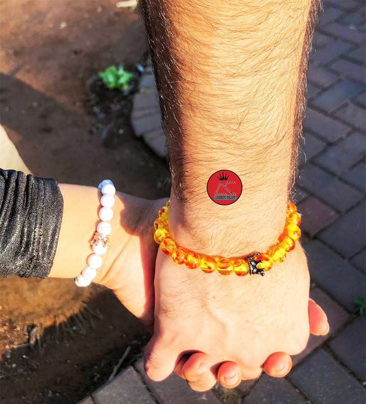 Argent Craft Natural Howlite Stone & Red/Yellow Amber Stone Couples Bracelet with Crowns