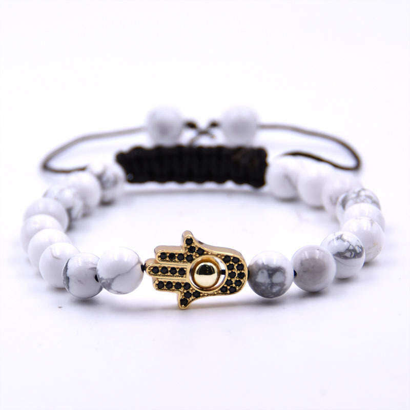 Argent Craft Howlite Bracelet With Gold Hamsa Hand