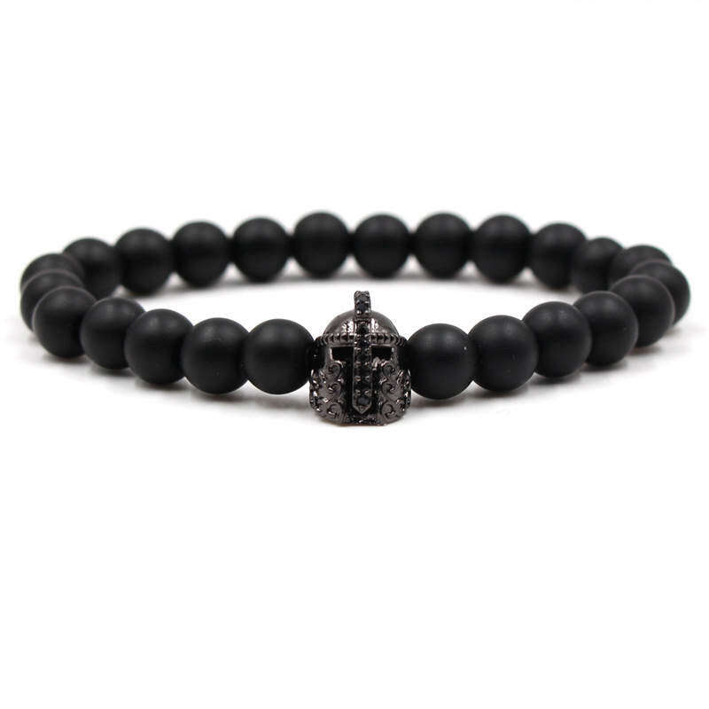 Argent Craft Natural Black Matte Agate With Black Knight Helmet