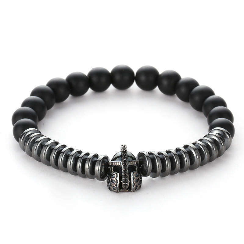 Argent Craft Black Matte Agate Stone & Rings With Black Knight Helmet