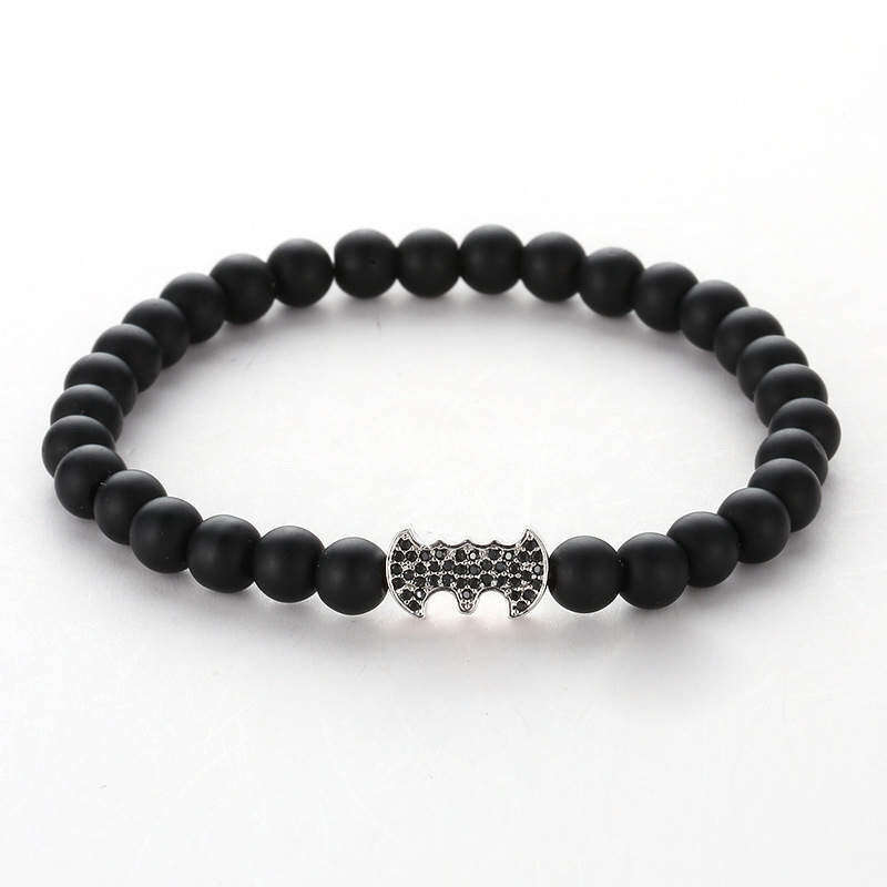 Argent Craft Black Matte Agate Stone With Bat (Silver)
