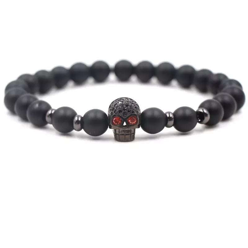 Argent Craft Black Matte Agate Bracelet With Skull Red Eyes (black)
