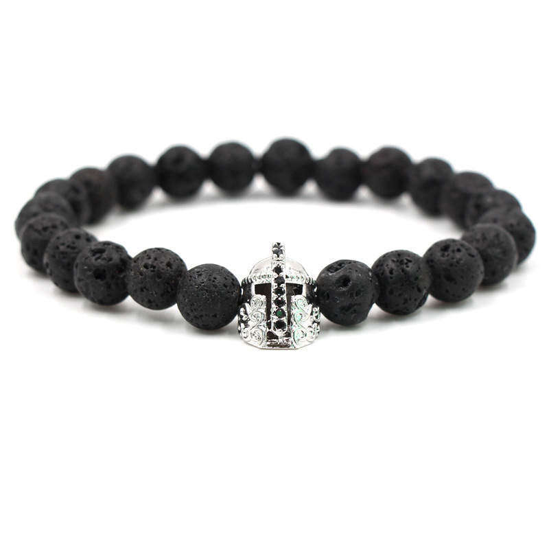 Argent Craft Natural Lava Stone With Silver Knight Helmet