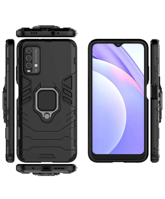 CellTime Xiaomi Redmi 9T Shockproof Black Panther Magnetic Ring Stand Cover