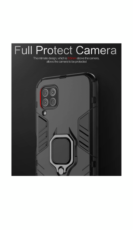 Huawei P40 Lite Shockproof Black Panther Magnetic Ring Stand Cover - Blue
