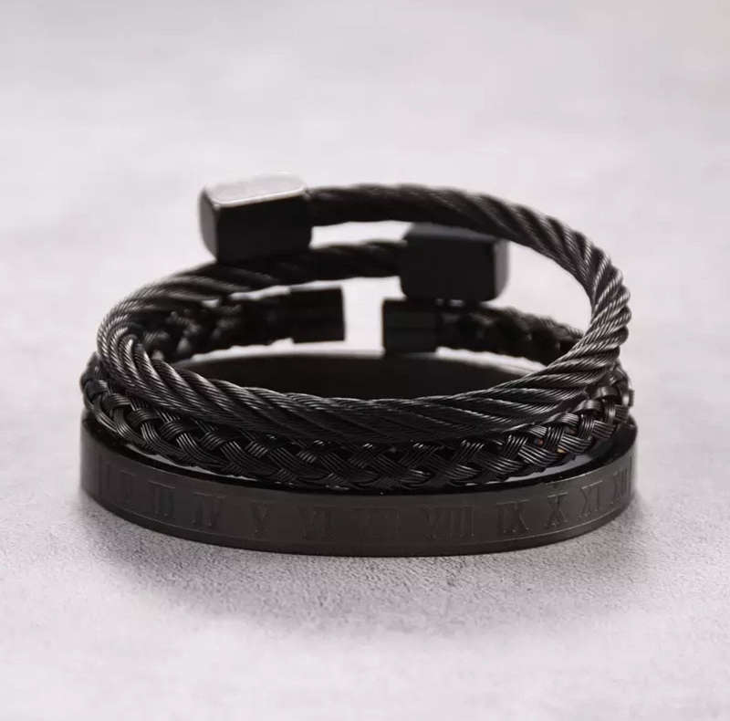 Argent Craft Roman Cable Bracelet 3 set (black)
