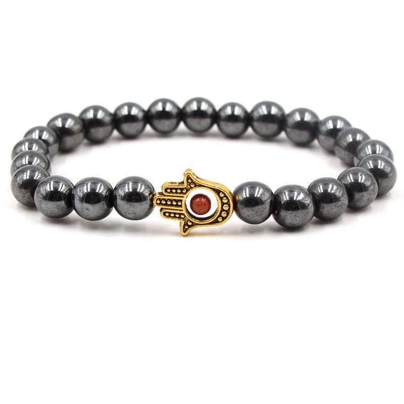 Argent Craft Hematite and Hamsa Hand Bracelet (gold)