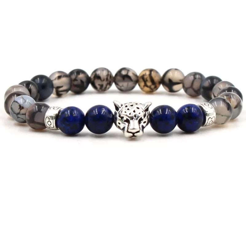 Argent Craft Chrystal Quartz Stone & 4 Dark Blue Agate with Cheetah (Silver)