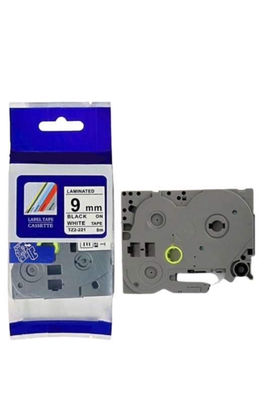 TZ-221 Label Tape Cartridge 9mm-Laminated Black On White-Pack Of 4