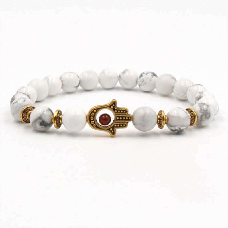 Argent Craft Howlite Stone with Gold Hamsa Hand