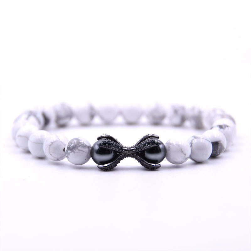 Argent Craft Natural White Howlite Stone Bracelet with Artifact (Black) & 2 Hematite