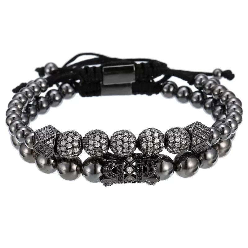 The Argent Craft Geometric Micro Pave Bracelet set (2 pcs) (Black)