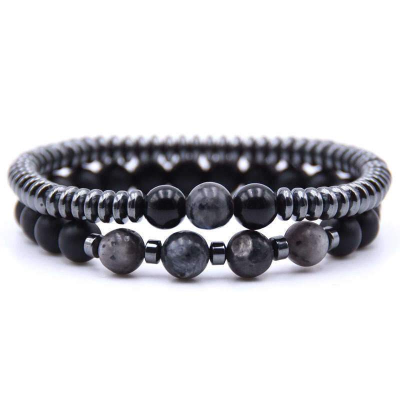 Argent Craft Natural Black Matte Agate & Lolite & Black Onyx Matching Bracelet