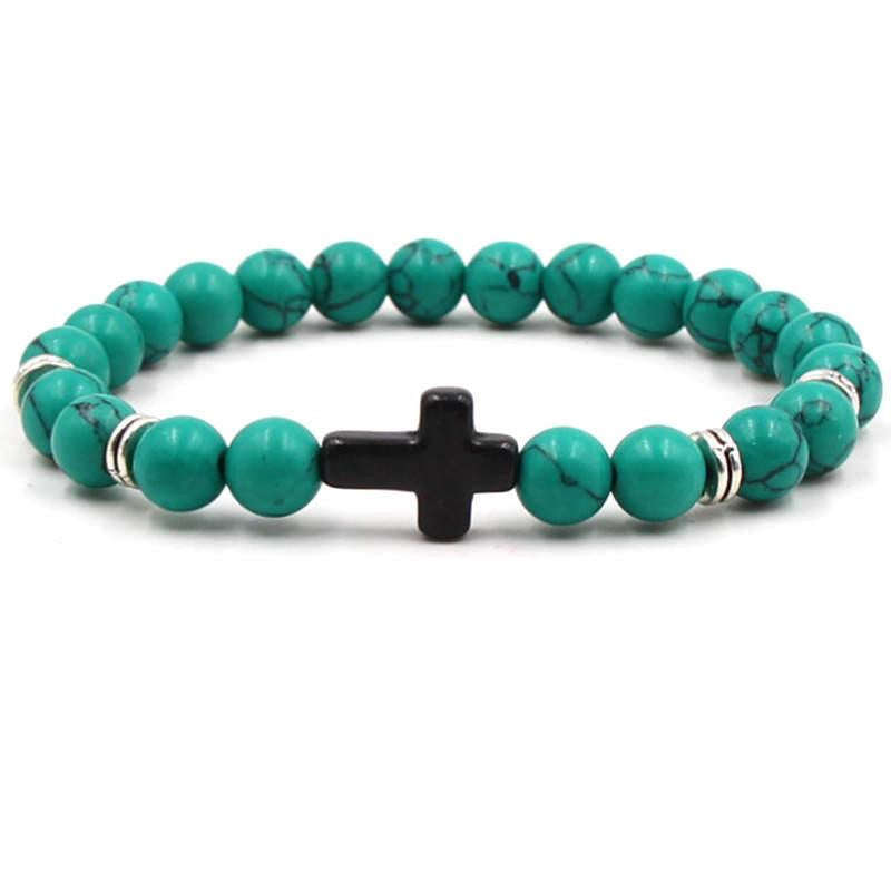 Argent Craft Blue Howlite Stone Bracelet with Cross (black)