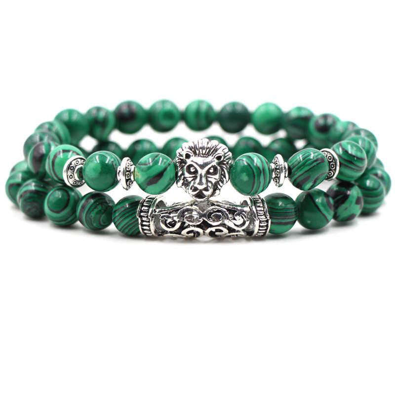 Argent Craft Malachite Lion and Ancient Scroll 2 Set Bracelet