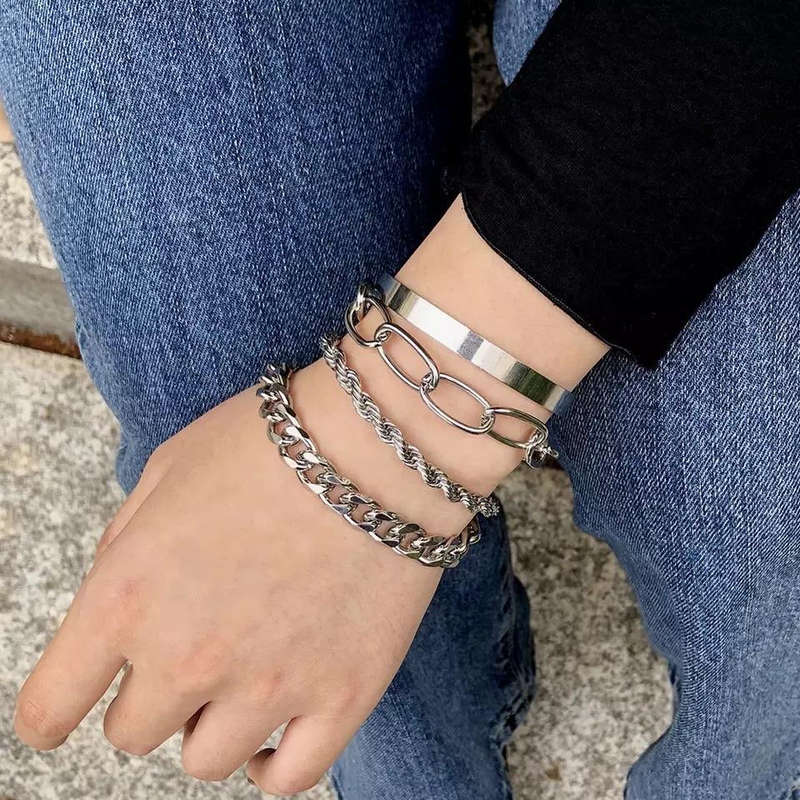 Argent Craft Miami Cuban Bracelet Set (4 pcs) (silver)