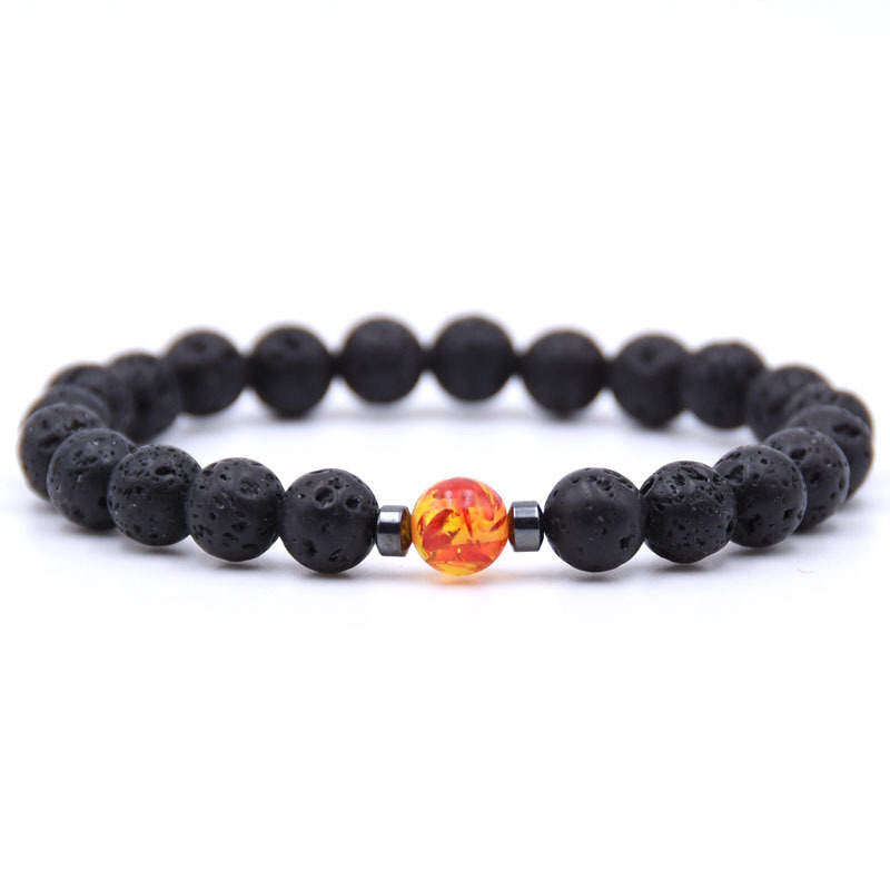 Argent Craft Natural Lava Stone With Single Red & Yellow Amber Stone
