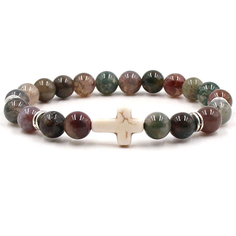 Argent Craft Brown & Green Stone with Howlite Cross Bracelet