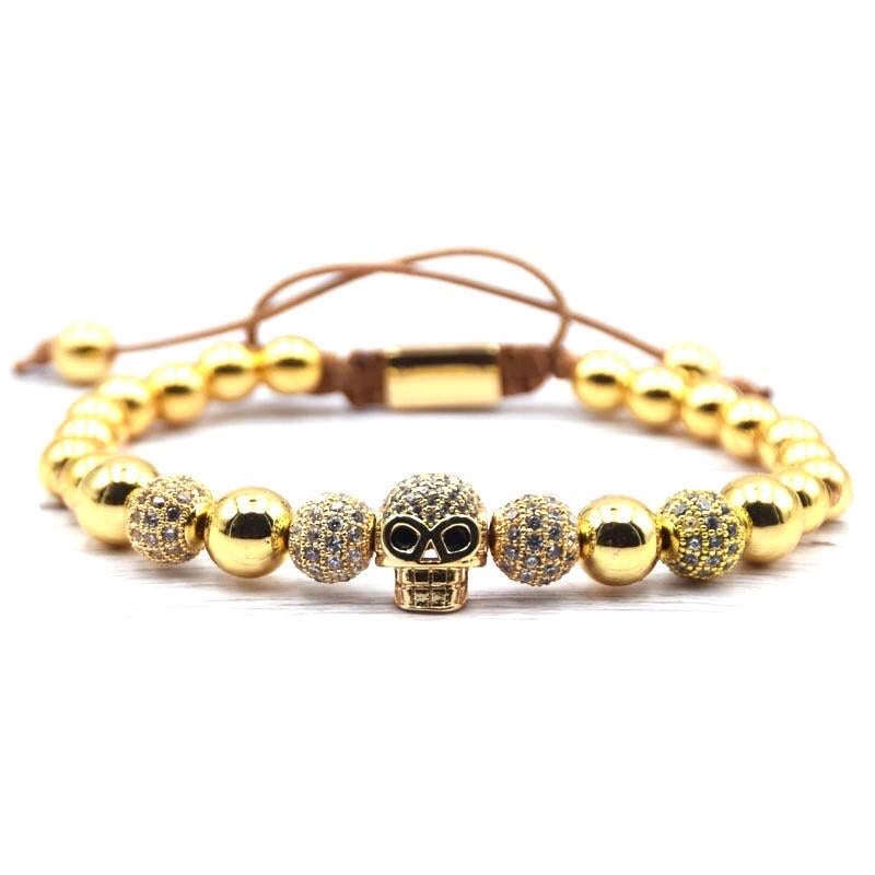 Argent Craft Gold Stone & Straight Skull Bracelet